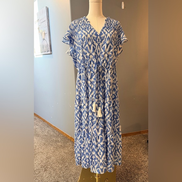 Grace Karin Blue & White Ikat Midi Dress – XL - Picture 2 of 5